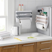 Load image into Gallery viewer, Kitchen Wall Mounted Cling Film Holder Wrap Storage Rack Hanger Rack Cutting Device, Size: 39 x 10 x 24cm, Grey, Khaki