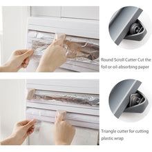 Load image into Gallery viewer, Kitchen Wall Mounted Cling Film Holder Wrap Storage Rack Hanger Rack Cutting Device, Size: 39 x 10 x 24cm, Grey, Khaki