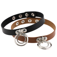Load image into Gallery viewer, 2 PCS European and American Rock Punk Nightclub Street Dancing Dual-ring Leather Collar Necklace, Random Color Delivery, DHXQ02