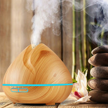 Load image into Gallery viewer, Peach Shape Wood Grain Remote Control Ultrasonic Humidifier Aromatherapy Machine Automatic Alcohol Sprayer with LED Lights, Capacity: 400mL, AU Plug (Light Wood Color), Peach Shape Light Wood Color, Diamond Dark Wood Color, Diamond Light Wood Color    ...