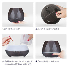 Load image into Gallery viewer, Peach Shape Wood Grain Remote Control Ultrasonic Humidifier Aromatherapy Machine Automatic Alcohol Sprayer with LED Lights, Capacity: 400mL, EU Plug (Dark Wood Color), Peach Shape Light Wood Color, Diamond Dark Wood Color, Diamond Light Wood Color     ...