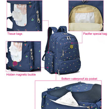 Load image into Gallery viewer, Fashion Travel Multifunctional Mother Shoulder Bag Maternity Mummy Nappy Backpack, Size: 18*30*43cm, Red Dot, Dark Blue Flower, Blue