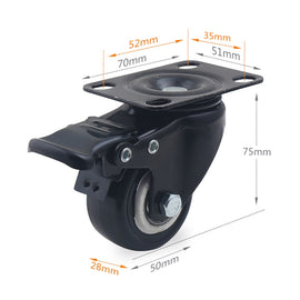 2 PCS 2 inch Furniture Cabinet Coffee Table Silent Universal Brake Wheel, 2 inch Universal Brake Wheel