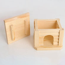 Load image into Gallery viewer, Pet Flat Roof Wooden House Hut Pets Cage for Small Animal Rabbit Hamster, Flat Roof Wooden House
