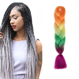 Fashion Color Gradient Individual Braid Wigs Chemical Fiber Big Braids, Length: 60cm(25 Black+Red+Yellow+White), 25, 30, 31