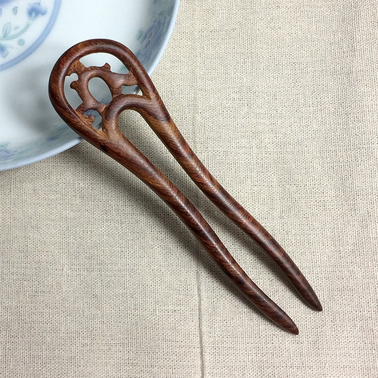 Classical sandalwood tassel hairpin-U-shaped Carving + Gift Box, Gift Box Colors Are Random, U-shaped Carving Black, U-shaped Carving Green, U-shaped Carving Red
