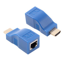 Load image into Gallery viewer, HDMI to RJ45 Extender Adapter (Receiver &amp; Transmitter) by Cat-5e/6 Cable, Transmission Distance: 30m, Single RJ45 Blue