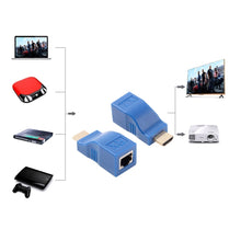 Load image into Gallery viewer, HDMI to RJ45 Extender Adapter (Receiver &amp; Transmitter) by Cat-5e/6 Cable, Transmission Distance: 30m, Single RJ45 Blue