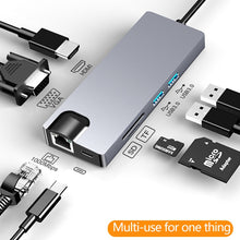 Load image into Gallery viewer, HW-TC12 8 In 1 Type-C / USB-C Multifunctional Extension HUB Adapter Hdmi / Vga Hub Card Reader + Network Card