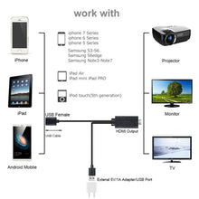 Load image into Gallery viewer, 1080P USB 2.0 Male + USB 2.0 Female to HDMI HDTV AV Adapter Cable for iPhone / iPad, Android Smartphones