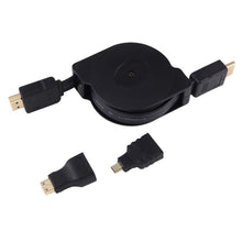 Load image into Gallery viewer, 1m HDMI Male to HDMI Male Retractable Video Audio Connector Adapter Cable with Mini HDMI &amp; Micro HDMI Adapters for HDTV Monitor &amp; Projector &amp; PC &amp; Cameras &amp; Tablets &amp; Smartphones