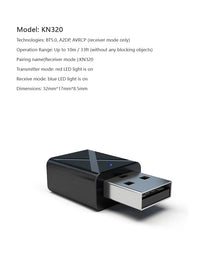 Techme KN320 Bluetooth 5.0 Transmitter Receiver Stereo Wireless Adapter