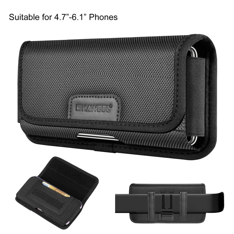 HAWEEL 4.7-6.1 inch Nylon Cloth Phone Belt Clip Horizontal Carrying Pouch with Card Slot