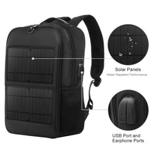 Load image into Gallery viewer, HAWEEL 14W Solar Panel Power Backpack Laptop Bag with Handle and 5V / 2.1A Max USB Charging Port, 14W Backpack 2
