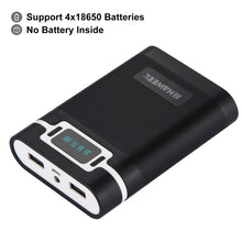 Load image into Gallery viewer, HAWEEL DIY 4 x 18650 Battery (Not Included) 10000mAh Power Bank Shell Box with 2 x USB Output &amp; Display for iPhone, Galaxy, Sony, HTC, Google, Huawei, Xiaomi, Lenovo and other Smartphones, DIY 4x 18650 Batteries 10000mAh