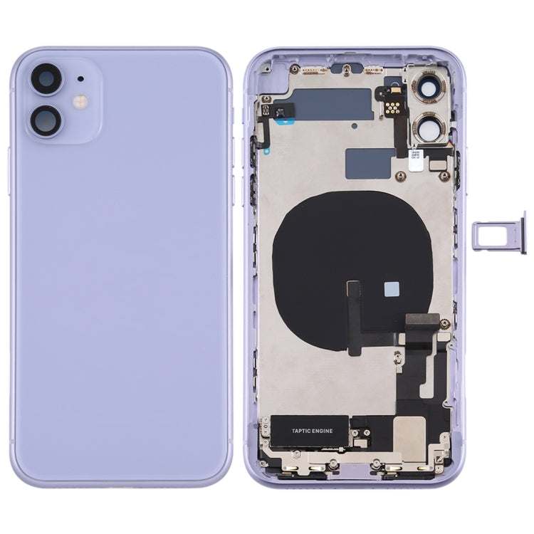 Battery Back Cover Assembly (with Side Keys & Power Button + Volume Button Flex Cable & Wireless Charging Module & Motor & Charging Port & Speaker Ringer Buzzer & Card Tray & Camera Lens Cover) for iPhone 11