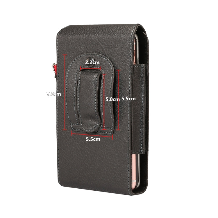 For 6.7 inch and Below Phones Litchi Texture Multifunctional Universal Vertical Flip Upright Double Lattice PU Leather Case Waist Bag with Card Slot & Belt Clip & Lanyard