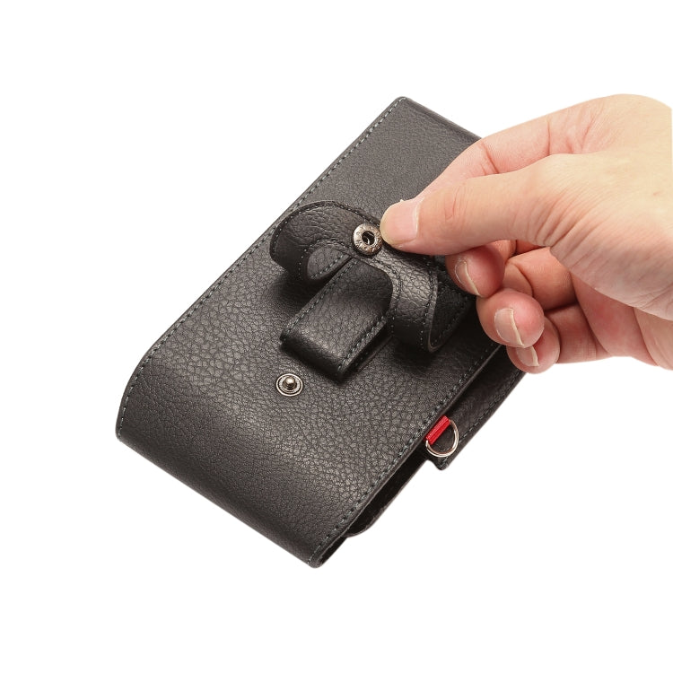 For 6.7 inch and Below Phones Litchi Texture Multifunctional Universal Vertical Flip Upright Double Lattice PU Leather Case Waist Bag with Card Slot & Belt Clip & Lanyard