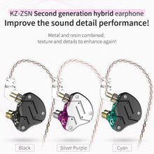 Load image into Gallery viewer, KZ ZSN Circle Iron Moving Iron Quad-core Wired Control In-ear Mega Bass HiFi Earphone with Microphone