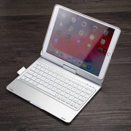 F102AS For iPad 10.2 inch Colorful Backlit Rotatable Bluetooth Keyboard Leather Tablet Case with Pen Slot Function