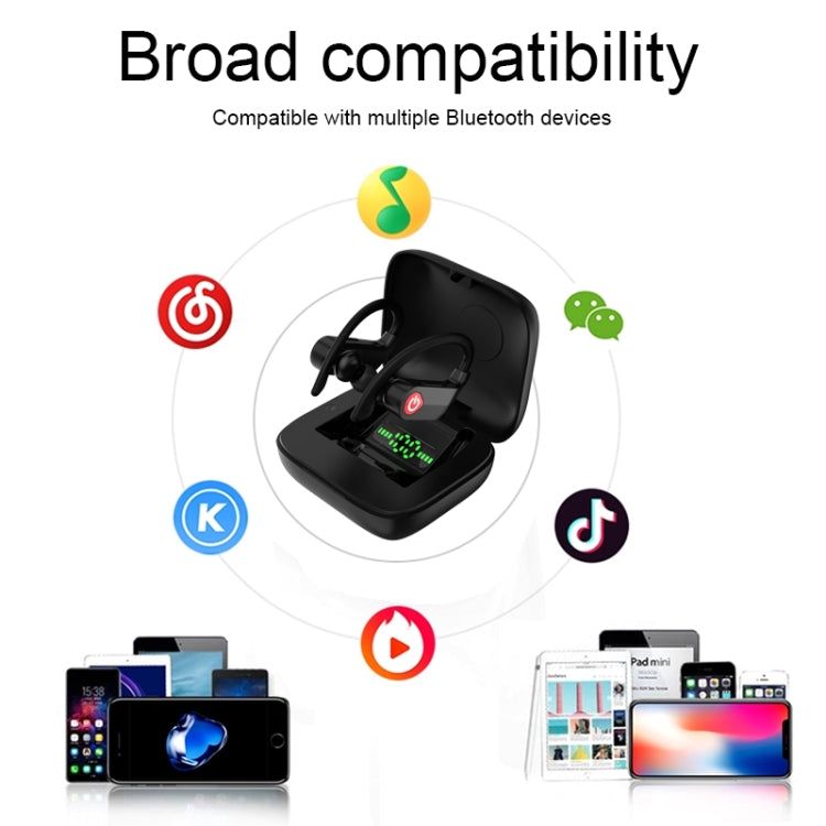 Q83 Wireless Ear-mounted Sports Bluetooth Earphone with Charging Box, Supports Three-screen LED Power Display & Power Bank