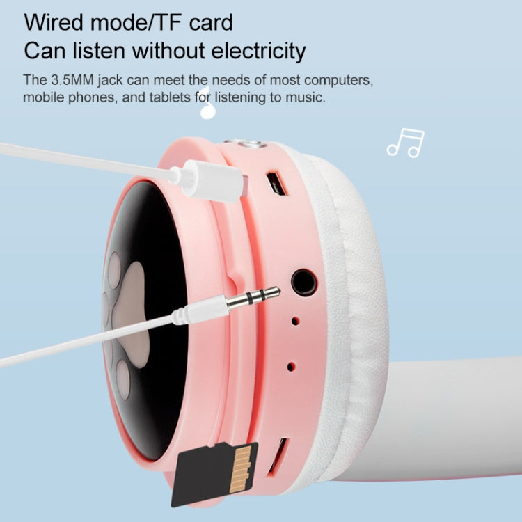 B30 Cat Paw Cat Ears Colorful Luminous Foldable Bluetooth Headset with 3.5mm Jack & TF Card Slot