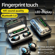 Load image into Gallery viewer, F9-5C LED Light + Digital Display Noise Reduction Bluetooth Earphone with Hand Strap, F9-5C LED Light with Strap Black, F9-5C LED Light with Strap White