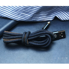 Load image into Gallery viewer, Mcdodo CA-1730 1.2m 2.4A Reversible 8 Pin to USB Denim Cover TPE Jacket Data Sync Charging Cable with Aero Aluminum Head for iPhone, iPad(Denim Blue)