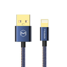 Load image into Gallery viewer, Mcdodo CA-1730 1.2m 2.4A Reversible 8 Pin to USB Denim Cover TPE Jacket Data Sync Charging Cable with Aero Aluminum Head for iPhone, iPad(Denim Blue)