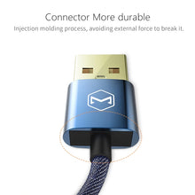 Load image into Gallery viewer, Mcdodo CA-1730 1.2m 2.4A Reversible 8 Pin to USB Denim Cover TPE Jacket Data Sync Charging Cable with Aero Aluminum Head for iPhone, iPad(Denim Blue)
