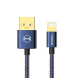 Mcdodo CA-1730 1.2m 2.4A Reversible 8 Pin to USB Denim Cover TPE Jacket Data Sync Charging Cable with Aero Aluminum Head for iPhone, iPad(Denim Blue)