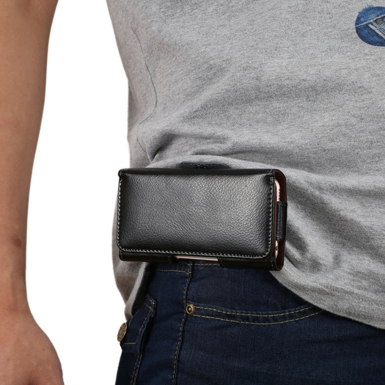 5.7 inch Litchi Texture Vertical Flip Thwartwise Genuine Leather Case / Waist Bag with Rotatable Back Splint for iPhone 7 & 6s Plus & 6 Plus, Galaxy Note 8 & Galaxy S6 Edge+ & A9 & A8, Huawei Mate 8 & Mate7, etc