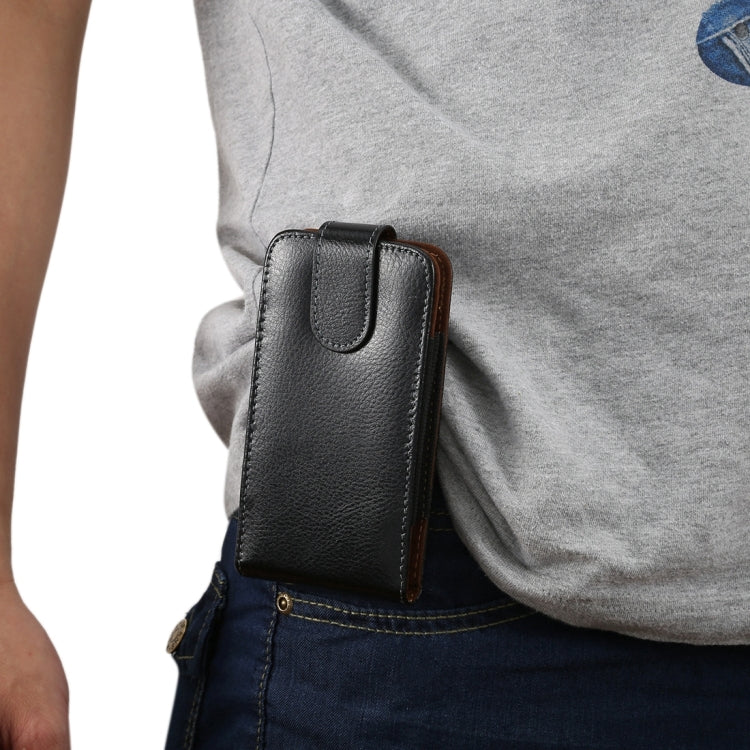 5.7 inch Litchi Texture Vertical Flip Upright Genuine Leather Case / Waist Bag with Rotatable Back Splint for iPhone 7 & 6s Plus & 6 Plus, Galaxy Note 5 & Note 4 & S6 Edge+ & A9 & A8, etc