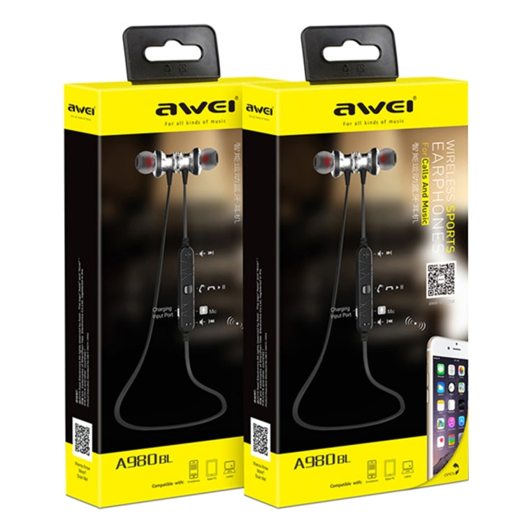 AWEI A980BL Wireless Sport Magnetic Bluetooth Earphone with Wire Control , Support Handfree Call