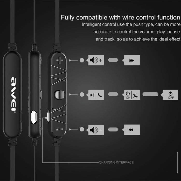 AWEI A980BL Wireless Sport Magnetic Bluetooth Earphone with Wire Control , Support Handfree Call