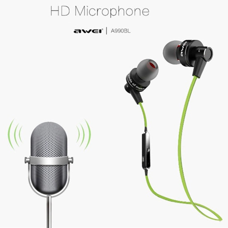 AWEI A990BL Wireless Sport Bluetooth Stereo Earphone with Wire Control + Mic, Support Handfree Call