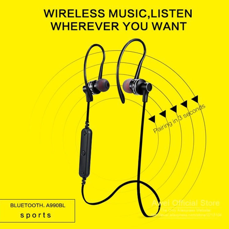 AWEI A990BL Wireless Sport Bluetooth Stereo Earphone with Wire Control + Mic, Support Handfree Call