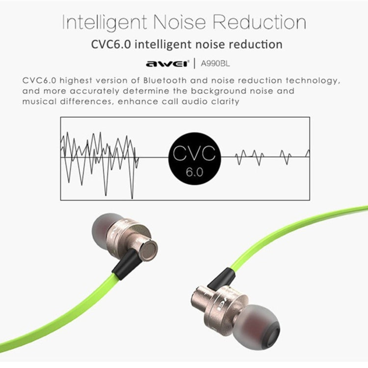 AWEI A990BL Wireless Sport Bluetooth Stereo Earphone with Wire Control + Mic, Support Handfree Call