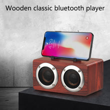 Load image into Gallery viewer, W5B Wooden Portable Dual Horn Stereo Bluetooth Speaker with Phone Holder, Support TF Card / AUX