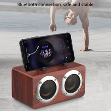 Load image into Gallery viewer, W5B Wooden Portable Dual Horn Stereo Bluetooth Speaker with Phone Holder, Support TF Card / AUX