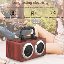 Load image into Gallery viewer, W5B Wooden Portable Dual Horn Stereo Bluetooth Speaker with Phone Holder, Support TF Card / AUX