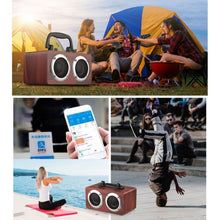 Load image into Gallery viewer, W5B Wooden Portable Dual Horn Stereo Bluetooth Speaker with Phone Holder, Support TF Card / AUX