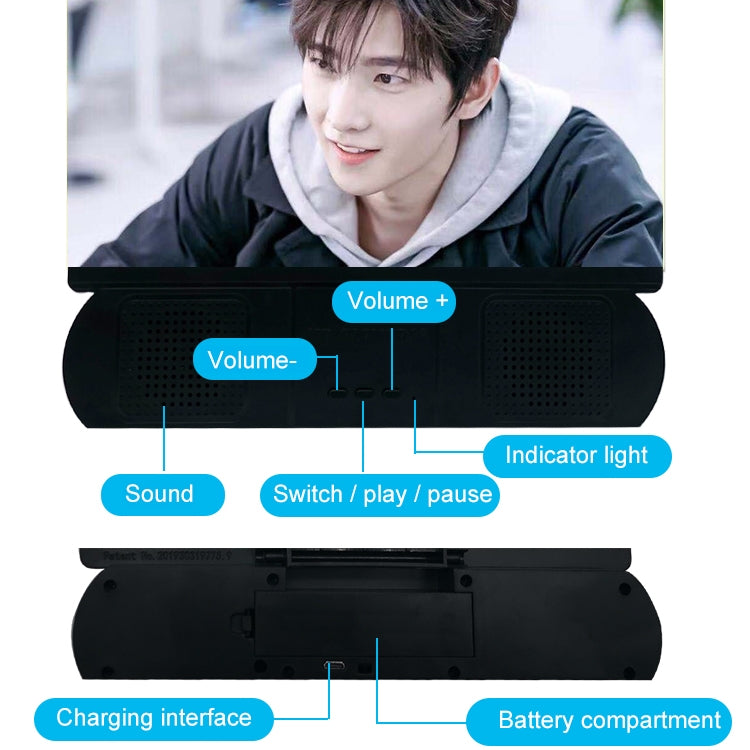 F9 10 inch Universal Chargeable Mobile Phone Screen Amplifier HD Video Amplifier with Silicone Suction Cup Stand & Bluetooth Speaker