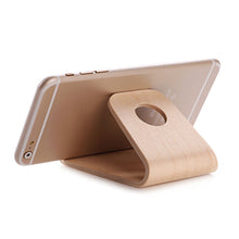Load image into Gallery viewer, JS01 Wooden Desktop Phone Holder Universal Curved Wood Support Frame For Tablet Phones (Lindens), IP7G0650A, IP7G0650B, IP7G0650C