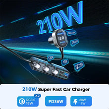Load image into Gallery viewer, JOYROOM JR-CL06 9 in 1 210W PD USB-C / Type-C + Dual QC3.0 USB + 3 USB + 3 Cigarette Lighter Holes Digital Display Car Charger, JR-CL06
