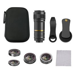 HAUTIK HK-002 5 in 1 180 Degree Fisheye Lens + 0.65X Macro &  Wide Lens + 12X Telephoto Lens + Star Line Lens Kits