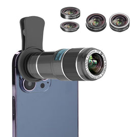 HAUTIK HK-002 5 in 1 180 Degree Fisheye Lens + 0.65X Macro &  Wide Lens + 12X Telephoto Lens + Star Line Lens Kits