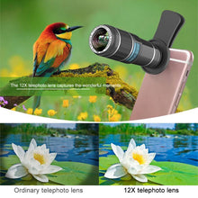 Load image into Gallery viewer, HAUTIK HK-002 5 in 1 180 Degree Fisheye Lens + 0.65X Macro &amp;  Wide Lens + 12X Telephoto Lens + Star Line Lens Kits