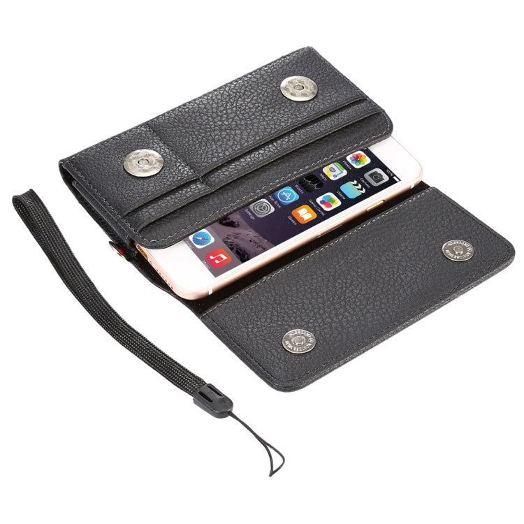 Universal Litchi Texture Vertical Flip Thwartwise PU Leather Case / Waist Bag with Back Splint & Card Slots & 15cm Lanyard for  iPhone 8 & 7  & 6s & 6, Galaxy SIV & SIII, Xiaomi Redmi 3 & 3X, Size: 14.3 x 7.5 x 1.5 cm