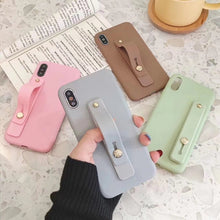 Load image into Gallery viewer, TPU Leather Finger Strap Phone Holder Desktop Grip Stand